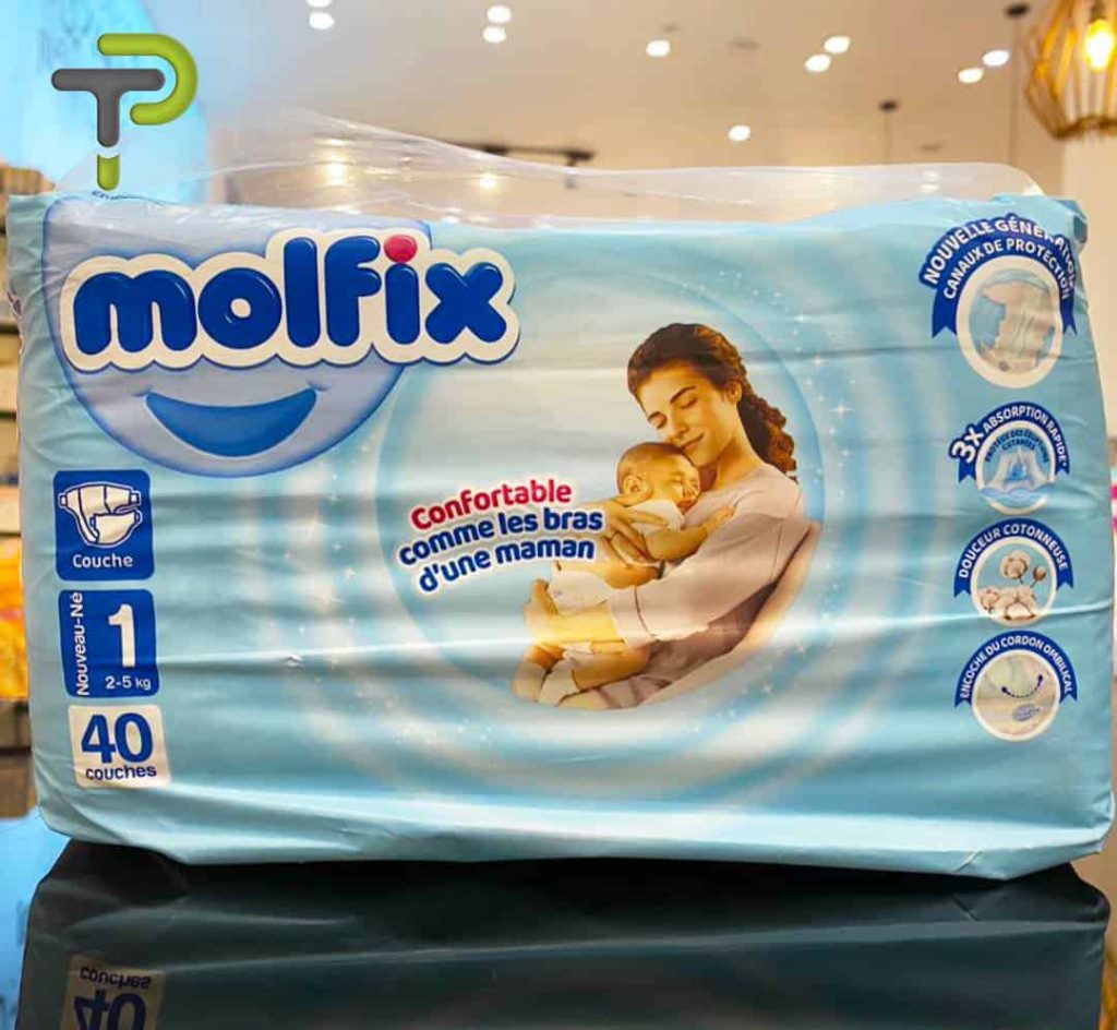 Molfix Couches Bébé une absorption cutanée rapide et une protection contre les éruptions cutanées.