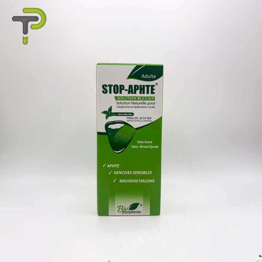 Stop-Aphte Solution Buccale pour Adultes une solution naturelle au goût de menthe pour soulager les aphtes